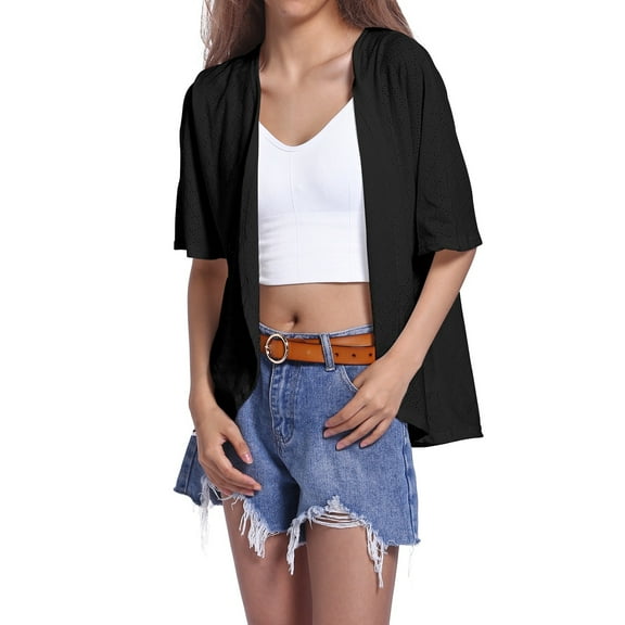 Ediodpoh Women Kimono Cardigan for Women Solid Color Summer Loose Cover Ups Casual Lightweight Beach Boho Shawl Tops Black S