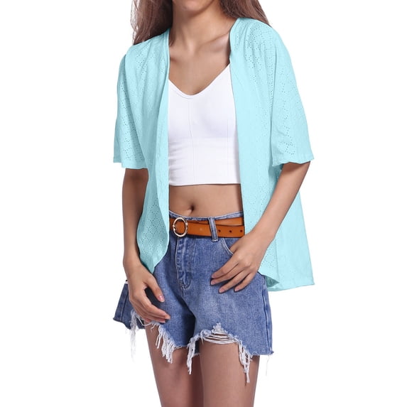 Ediodpoh Women Kimono Cardigan for Women Solid Color Summer Loose Cover Ups Casual Lightweight Beach Boho Shawl Tops Light Blue L