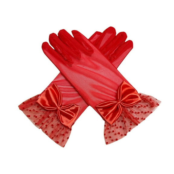 Riforla Women Lace Gloves with Bow Detail Short Elegant Glove for Wedding Party and Evening Sun Protection Accessories Red