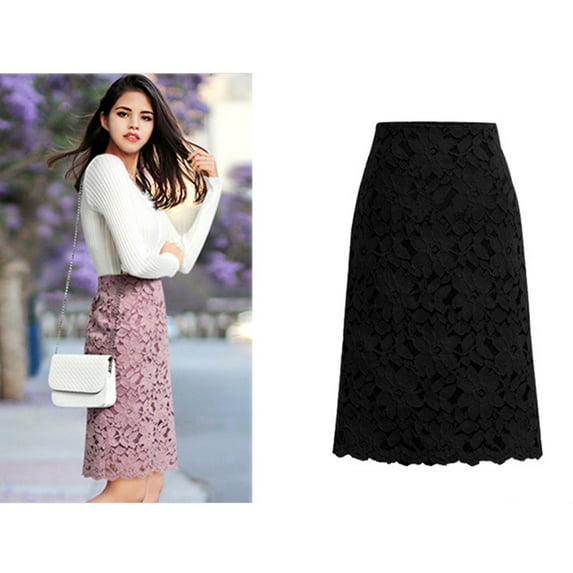 Ediodpoh Women Lace Skirt A-Line Hollow Out Fitness SKirt Knee Length Plus SIze Skirt Womens Skirts Black XXXXL