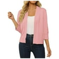 thumbnail image 1 of Ediodpoh Women Lightweight Lace Crochet Cardigan Three Quarter Sleeve Knit Shawl Knit Tops for Women for Layering Pink M, 1 of 6