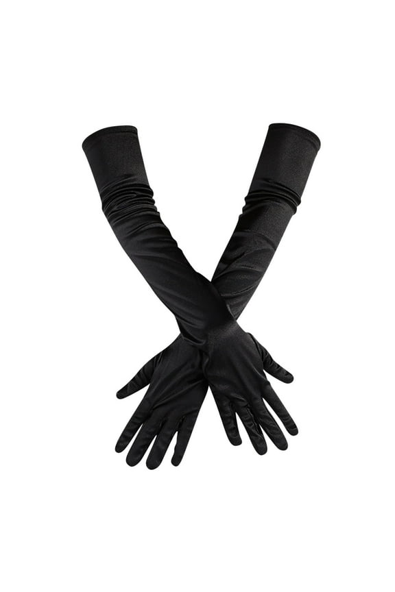 Women Long Satin Finger Gloves Elbow Length 1920s Opera Bridal Dance for Themed Performance and Events Black