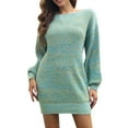 thumbnail image 1 of Ediodpoh Women Long Sleeve Fashionable Solid Button Knitted Dress Medium Sweater Dresses Wool for Casual Wear Blue S, 1 of 9