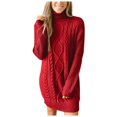 thumbnail image 1 of Ediodpoh Women Long Sleeved Round Neck Dress Knitted Pullover Sweater Dress for Women with Comfortable Fit Watermelon Red XL, 1 of 4