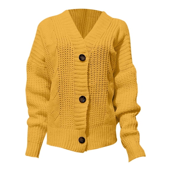 Ediodpoh Women Loose Knit Cardigan Sweater Button up Knit Cardigan Sweaters for Women for Fall and Winter Yellow M