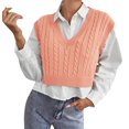 thumbnail image 1 of Ediodpoh Women Loose Knitted Cable Vest Pullover V Neck Vest Large Size Sweater Vest for Women Knit Orange S, 1 of 4