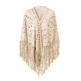 thumbnail image 1 of Riforla Women Loose Suede Fringes Open Cape Poncho Scarf with Punch Pattern Graceful Bohemian Style Shawl White, 1 of 4