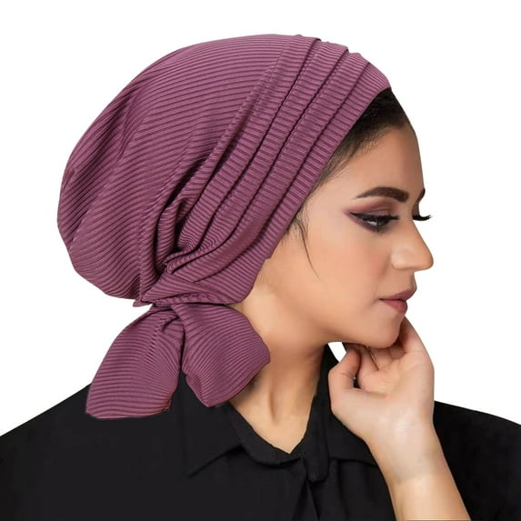 Ediodpoh Women Middle Hijab Thread Fashionable Stretch Headscarf Malay Indonesian Style Purple