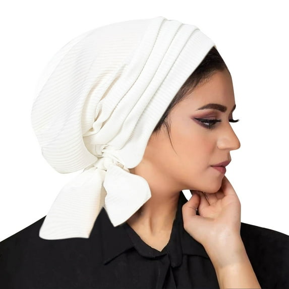 Ediodpoh Women Middle Hijab Thread Fashionable Stretch Headscarf Malay Indonesian Style White