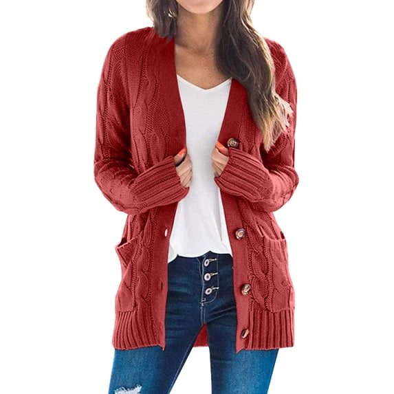 Ediodpoh Women Open Sleeve Knit Boho Long Patchwork Coat Cardigan with Pockets Cardigan Sweaters for Women Front Sweater Red XXL