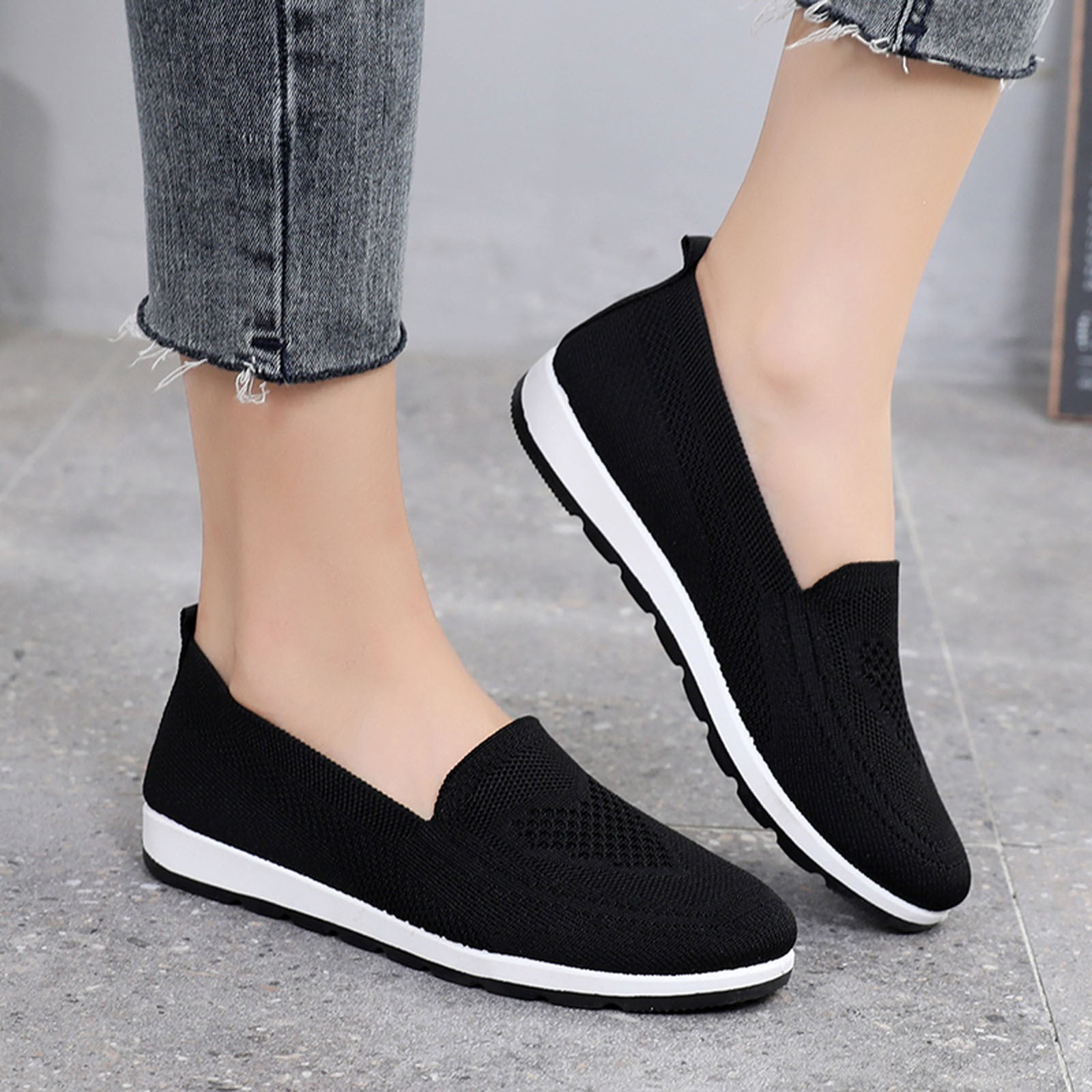 Ediodpoh Women Outdoor Mesh Solid Color Sports Shoes Runing Breathable Shoes Sneakers Sneakers for Women Black 9(41)