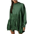 thumbnail image 1 of Riforla Women Oversized Pullover Sweatshirt Dress Long Sleeve Neck Patchwork Ruffle Loose Top hoodies and sweatshirts Green XXL, 1 of 8