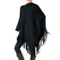 thumbnail image 1 of Riforla Women Poncho Sweater V Neck Solid Knit Pullover Cape Lightweight Shawl Elegant Wrap with Fringes Black, 1 of 7