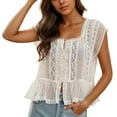 thumbnail image 1 of Fgnfyis Womens Tops Women Ruffle Bow Tie Peplum Blouse Boho Flowy Short Sleeve T Shirt with Lace Eyelet Frilly Design T Shirts for Women White M, 1 of 5