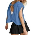 thumbnail image 1 of Ediodpoh Women Short Sleeve Workout Shirts Open Back Tops Casual Yoga Athletic Gym Slouchy Crop Running Tees Tshirts for Women Sky Blue XL, 1 of 7