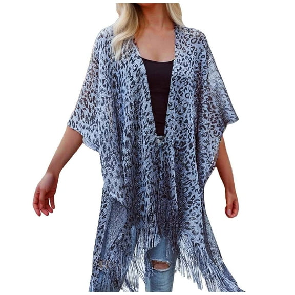 Ediodpoh Women Smock Top with Hollowed Out Tassels Sunshade Beach Shawl Cover up for Summer Grey