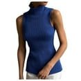 thumbnail image 1 of Ediodpoh Women Solid Color Fashion Turtleneck Sleeveless Sweater Slim Fit Knit Tank Tops for Women Pullover for Layering Blue XL, 1 of 8