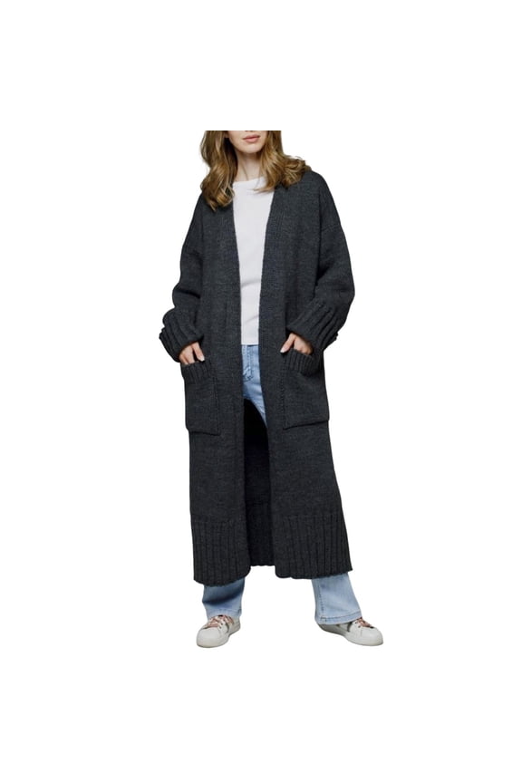Ediodpoh Women Solid Color Hooded Patchwork Batwing Sleeve Open Sweater Knitted Cardigan for Women Dark Gray S