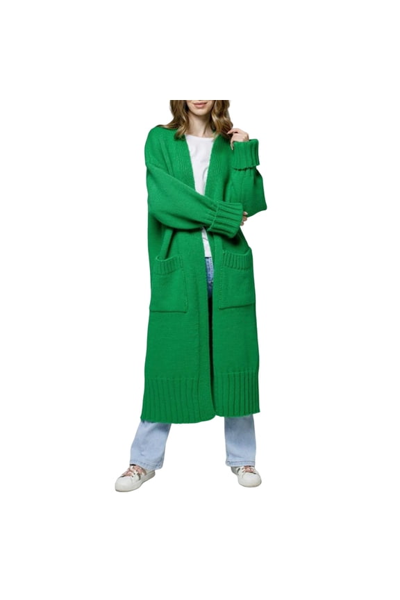 Women Solid Color Hooded Patchwork Batwing Sleeve Open Sweater Knitted Cardigan for Women Green M