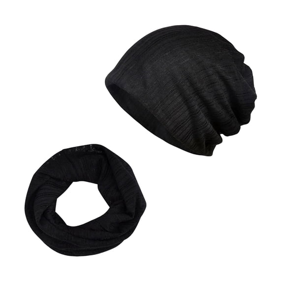 Fgnfyis Women Solid Color Slouchy Turban Hat Stretch Cancer Headwear Sleep Cap and Scarf Black