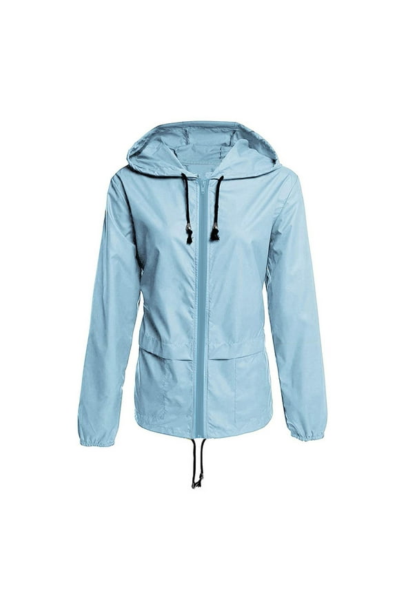 Women Solid Long Sleeve Pocket Outwear Loose Splicing Windbreaker Womens Tops Casual Blue S