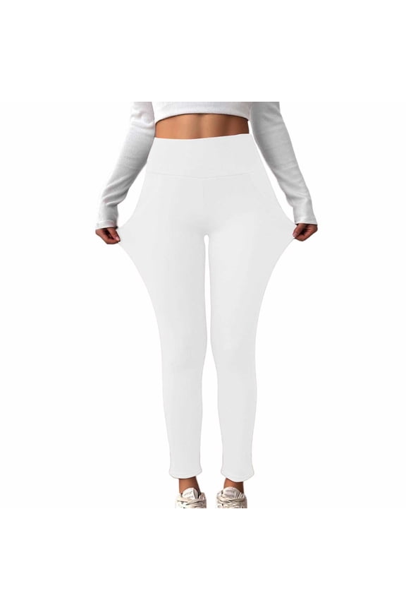 Women Solid Warm and Thick Outer Pocket High Waist Winter Pants for Women for Cold Weather Comfort White S
