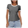 Ediodpoh Women Summer Short Sleeve Shirts Crewneck Striped Color Block
