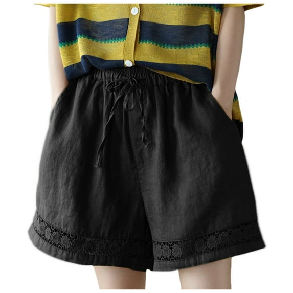 Riforla Women Summer Shorts 2024 Fashionable Elastic Waist Drawstring Comfort Shorts Casual Loose Holiday Shorts for Women Black L