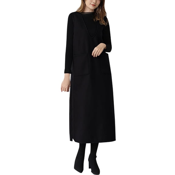 Ediodpoh Women V Neck Sleeveless Knitted Solid Long Sweater Dress with Pockets Sweater Dress for Women Comfortable Black L