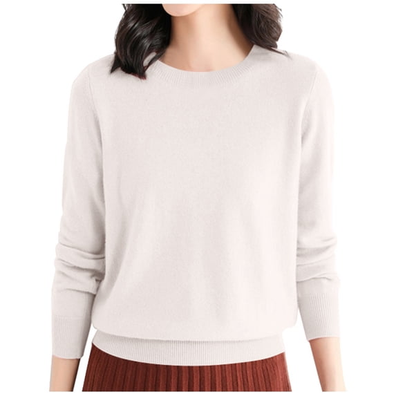 Ediodpoh Women Wool Base Layer Shirt Tops Crewneck Long Sleeve Travel Sweaters for Women Pullover for Outdoor Activities Beige L