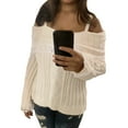 thumbnail image 1 of Ediodpoh Women off Shoulder Top Long Sleeve Lace Knit Shirt Fashion Cute Solid Pullover Sweater Knit Tops for Women White S, 1 of 5