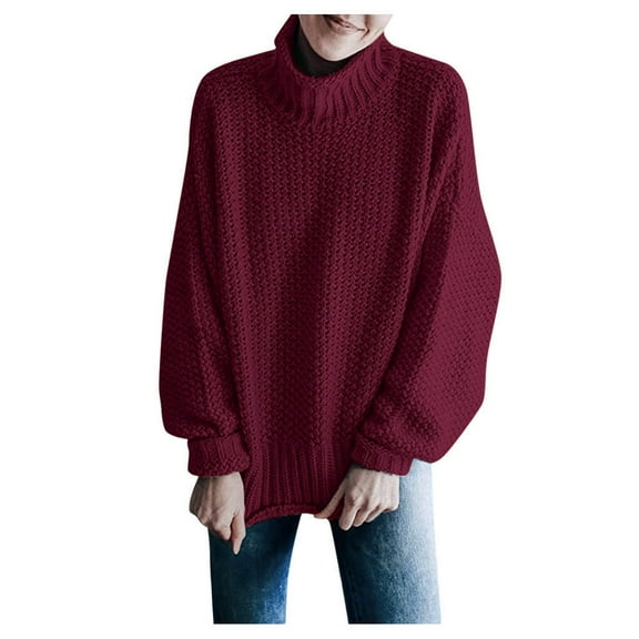 Ediodpoh Women off The Shoulder Casual Knitted Loose Long Sleeve Pullover Sweaters for Women with Relaxed Fit Red S