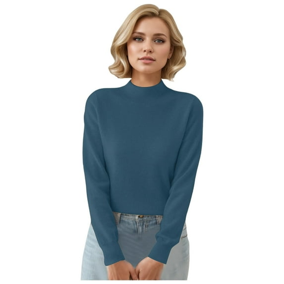Ediodpoh Women's Autumn Pullover Elegant Long Sleeved Solid Color Warm Sweater Fall Sweaters for Women for Winter and Comfort Blue S