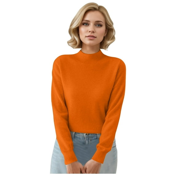 Ediodpoh Women's Autumn Pullover Elegant Long Sleeved Solid Color Warm Sweater Fall Sweaters for Women for Winter and Comfort Orange M