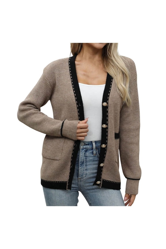 Women’s Autumn Winter Lazy Style Fashionable Casual Knitted Cardigan for Women Long Sleeved Jacket Beige S