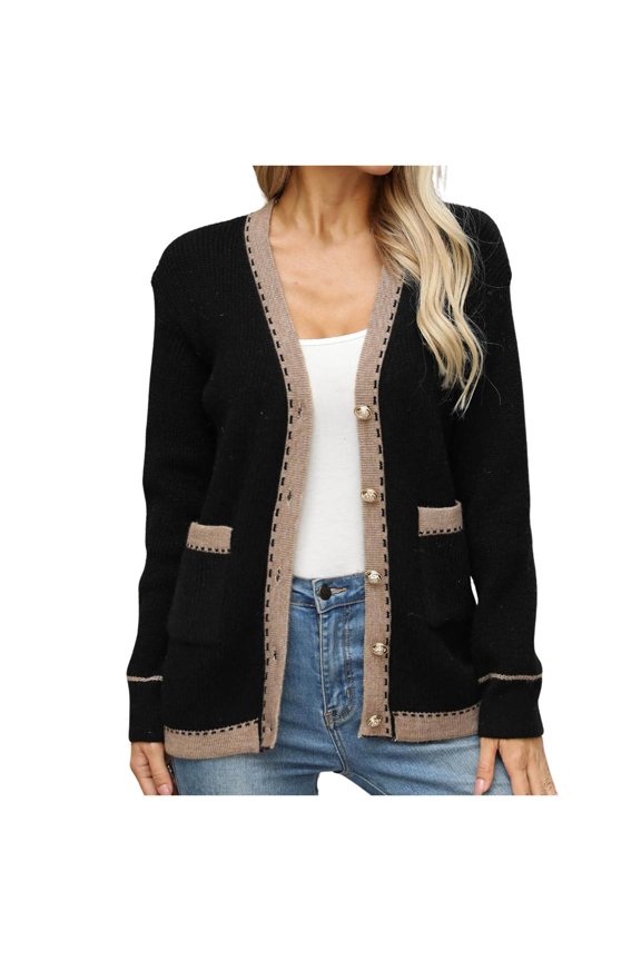 Women’s Autumn Winter Lazy Style Fashionable Casual Knitted Cardigan for Women Long Sleeved Jacket Black S