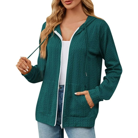 Ediodpoh Women's Autumn Winter Loose Long Sleeve Hooded Zipper Cardigan for Women Pocket Sweater Green S