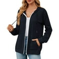 thumbnail image 1 of Ediodpoh Women's Autumn Winter Loose Long Sleeve Hooded Zipper Cardigan for Women Pocket Sweater Navy M, 1 of 5