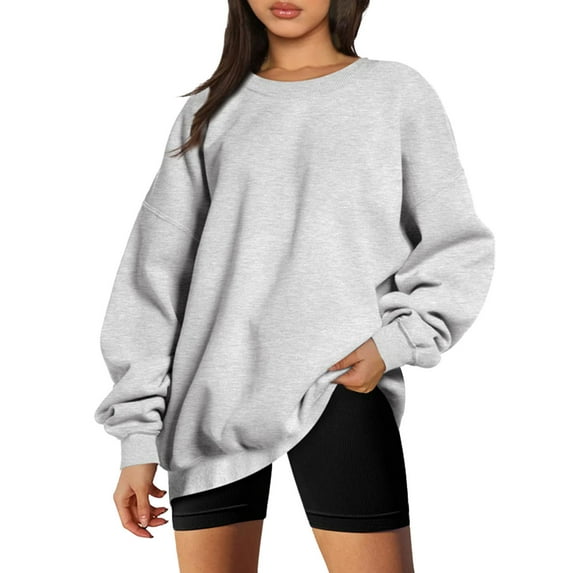 Ediodpoh Women's Autumn Winter Loose Top Solid Color Drop Shoulder Sleeve Hoodless Pullover sweatshirt for women Sweater Grey XXXL