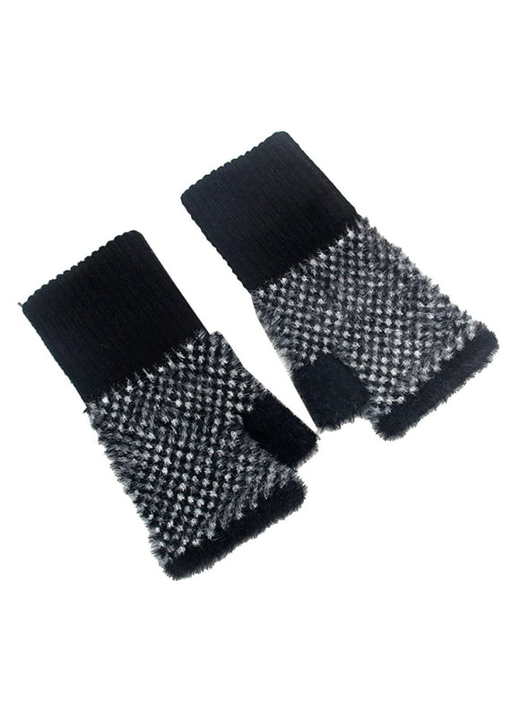 Ediodpoh Women's Autumn/Winter Warm Plush Half Finger Gloves Knit Wrist Support Fingertip Typing Gloves for Students Womens Gloves Black