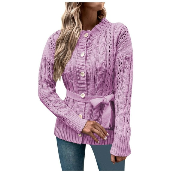 Ediodpoh Women's Cardigan Sweaters Knit Crochet Fall Jackets Button up 2025 Outfits Cardigan Sweaters for Women Purple