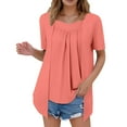 thumbnail image 1 of Ediodpoh Women's Casual Basic Crew Neck T Shirt Summer Fashion Top with Ruffle Detail for Daily Wear Vacation Outfit Womens Tops Red L, 1 of 7