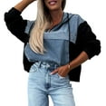 thumbnail image 1 of Ediodpoh Women's Casual Color Block Denim Hooded Sweatshirts for Women Comfortable Pullover Hoodie for Autumn Winter Daily Wear Black L, 1 of 9