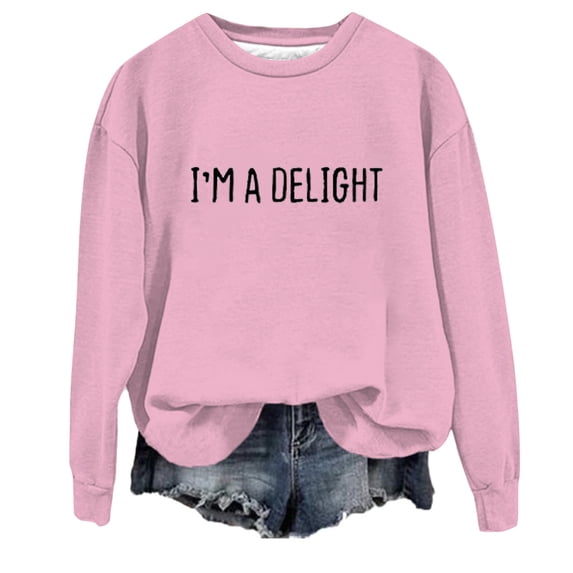 Ediodpoh Women's Casual Crew Neck English Letters I'm A Printed Hoodless Hoodie Women's Sweatshirt Light Pink L
