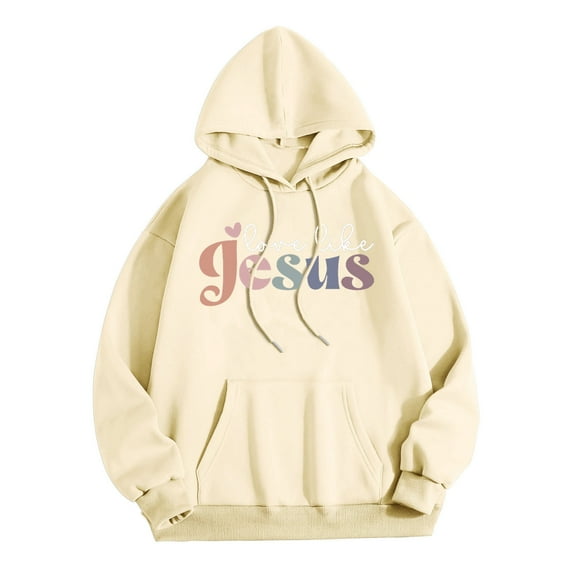 Ediodpoh Women's Casual Crew Neck Pocket Letter Print Hoodie Womens Hoodies Light Yellow XL