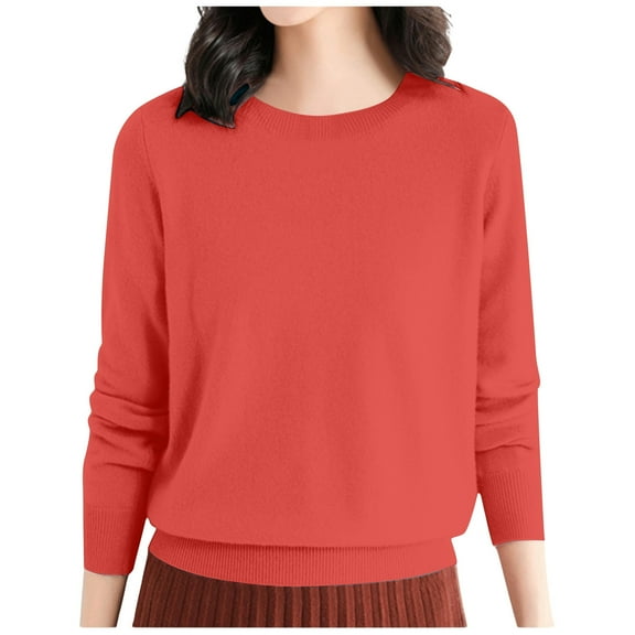 Ediodpoh Women's Casual Crew Neck Solid Color Pullover Sweater Knit Tops for Women Orange S
