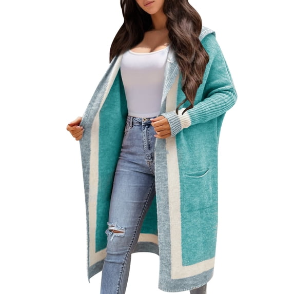 Ediodpoh Women's Casual Hooded Long Cardigan Sweater for Autumn and Winter Warm Long Cardigan Sweaters for Women Mint Green S