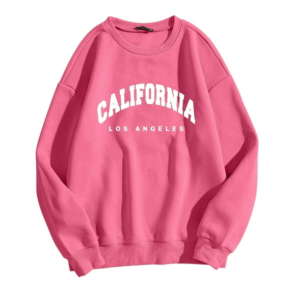 Fgnfyis Women's Casual Long Sleeve Graphic Tee Crew Neck Pullover Tops Letter Print sweatshirts for women Hot Pink XXL
