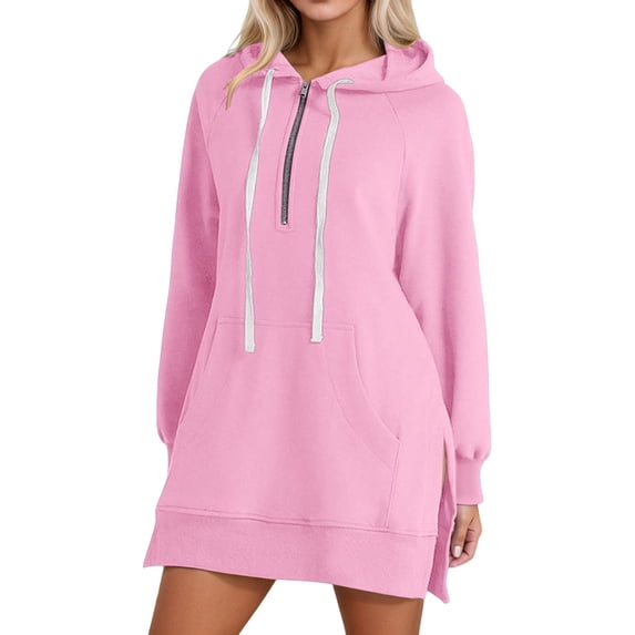 Ediodpoh Women's Casual Long Sleeve Hooded Sweatshirts for Women with Pocket Solid Color Loose Fit Comfortable Pullover for Everyday Wear Pink XXXL