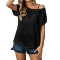 thumbnail image 1 of Ediodpoh Women's Casual Short Sleeve T Shirt Sheer See Through off Shoulder Top for Summer Spring Comfortable Breathable Fashion Tee Womens Tshirts Black XL, 1 of 5